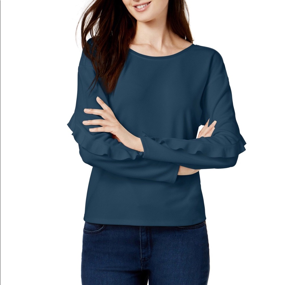 Bar III Womens Ruffle-Sleeve Pullover Blouse